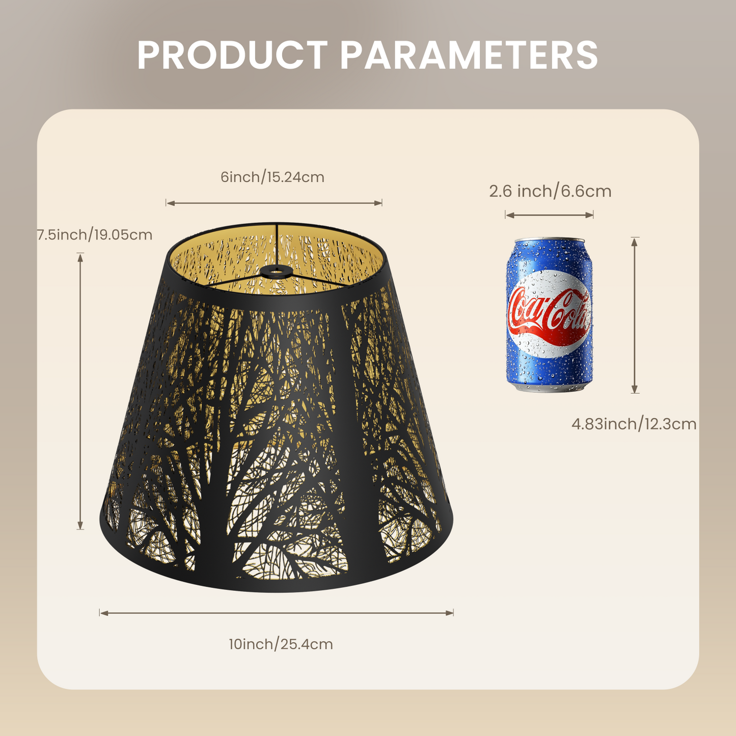 Small Metal Lampshade – Etched Forest | 6"x10"x7.5" Spider Fitter