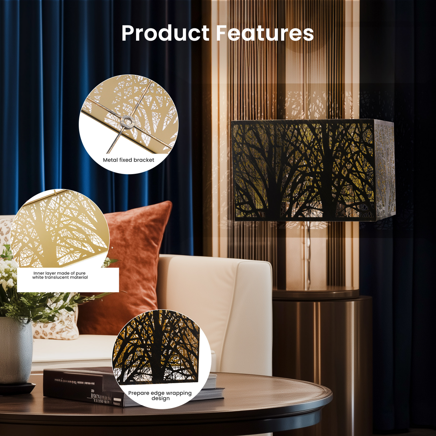 Rectangular Etched Metal Lamp Shade