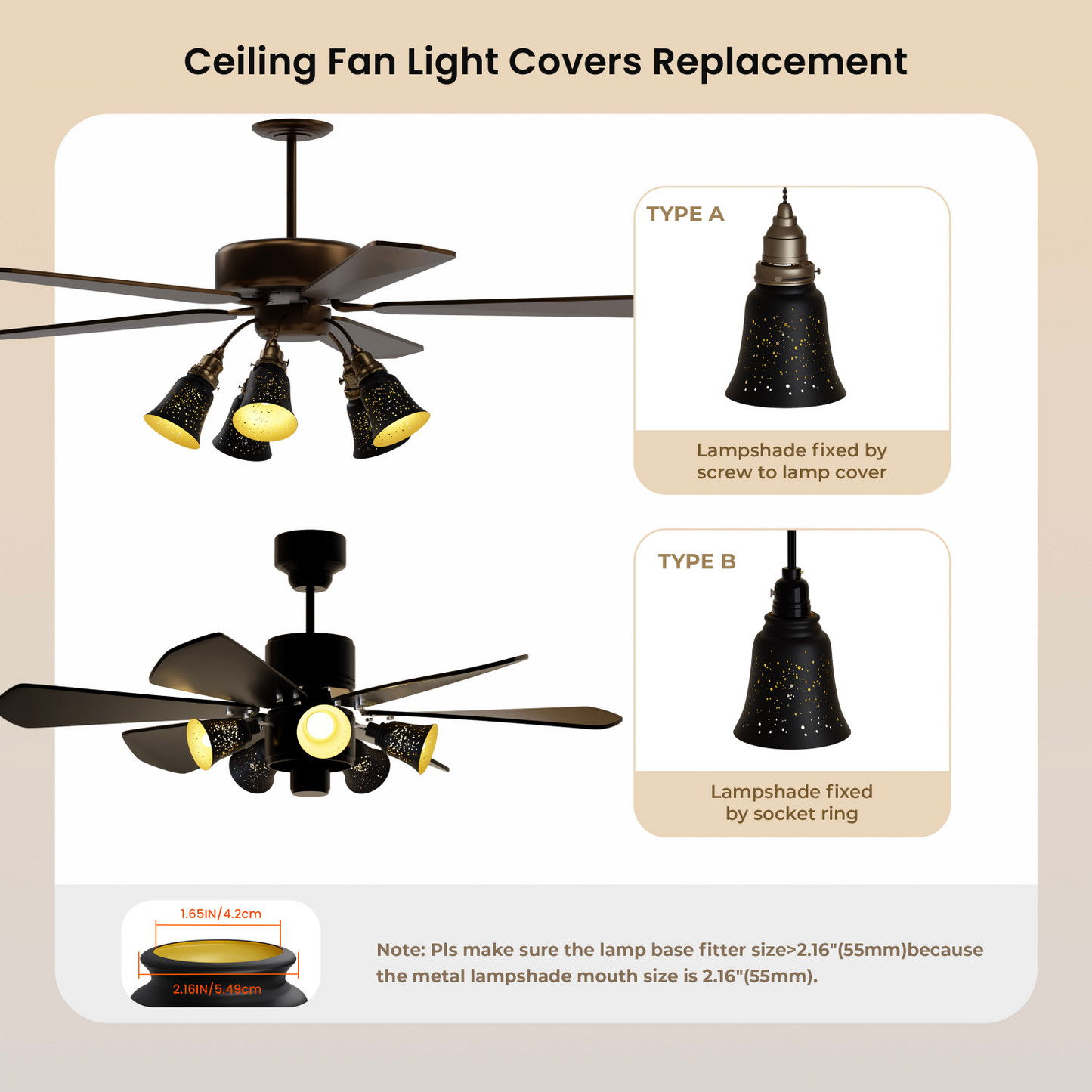 4-Pack Starlight Ceiling Fan Covers – 4.72"x4.72" | 1-5/8" Fitter