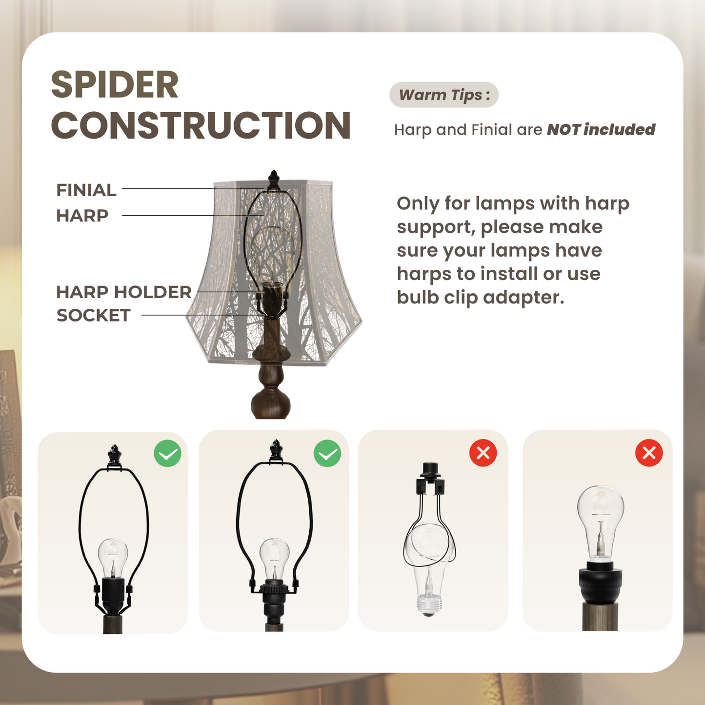 Instructions for using a spider construction lamp with diagram and tips.