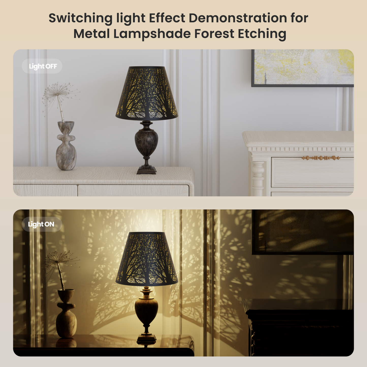 Small Metal Lampshade – Etched Forest | 6"x10"x7.5" Spider Fitter