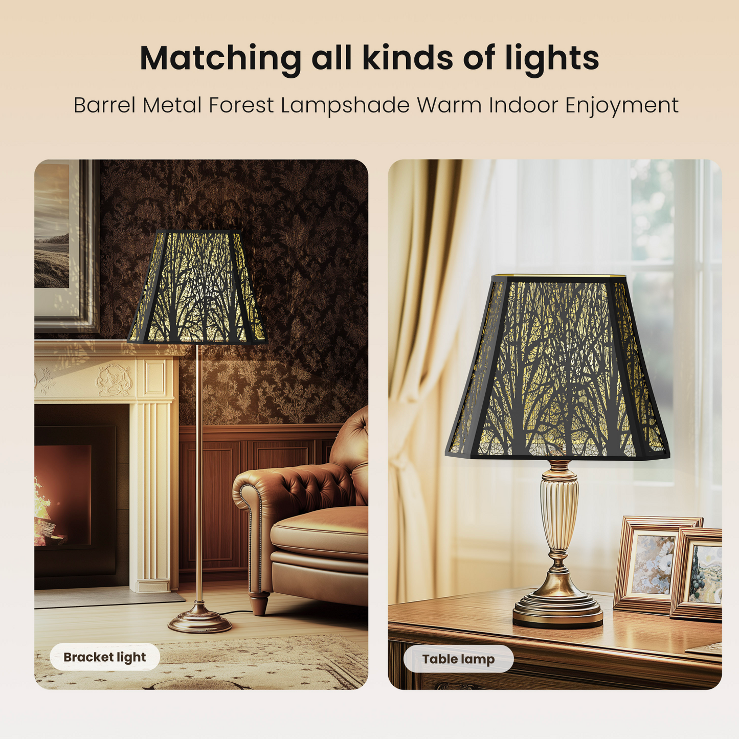Large Rectangle Forest Etched Lampshade – 8"×13.9"×11"