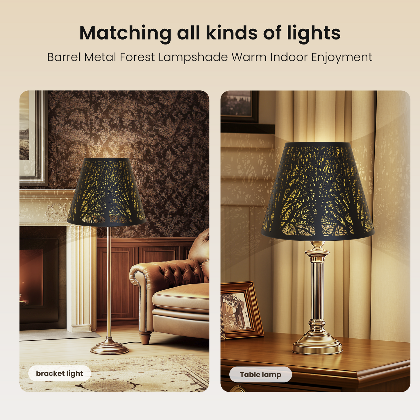 Small Metal Lampshade – Etched Forest | 6"x10"x7.5" Spider Fitter