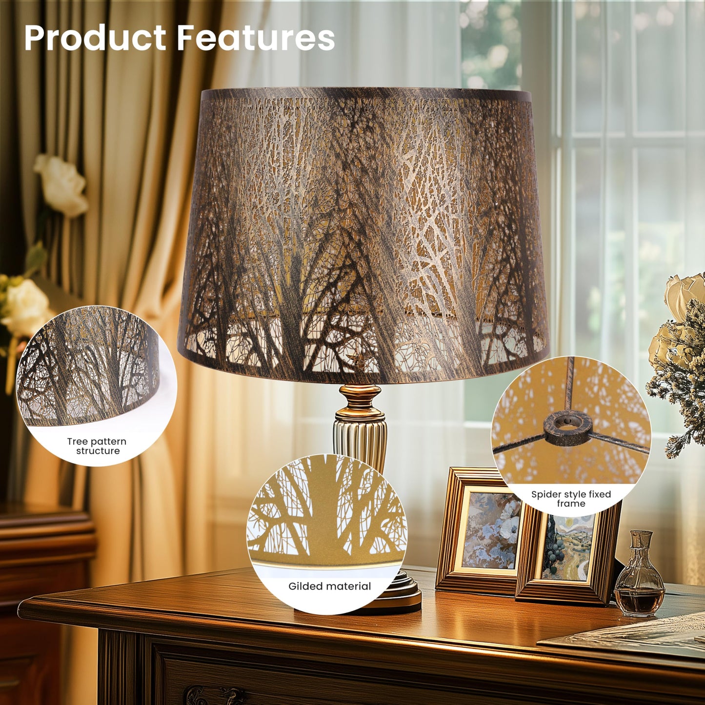 Large Forest Etched Metal Lampshade – 12"×14"×10"
