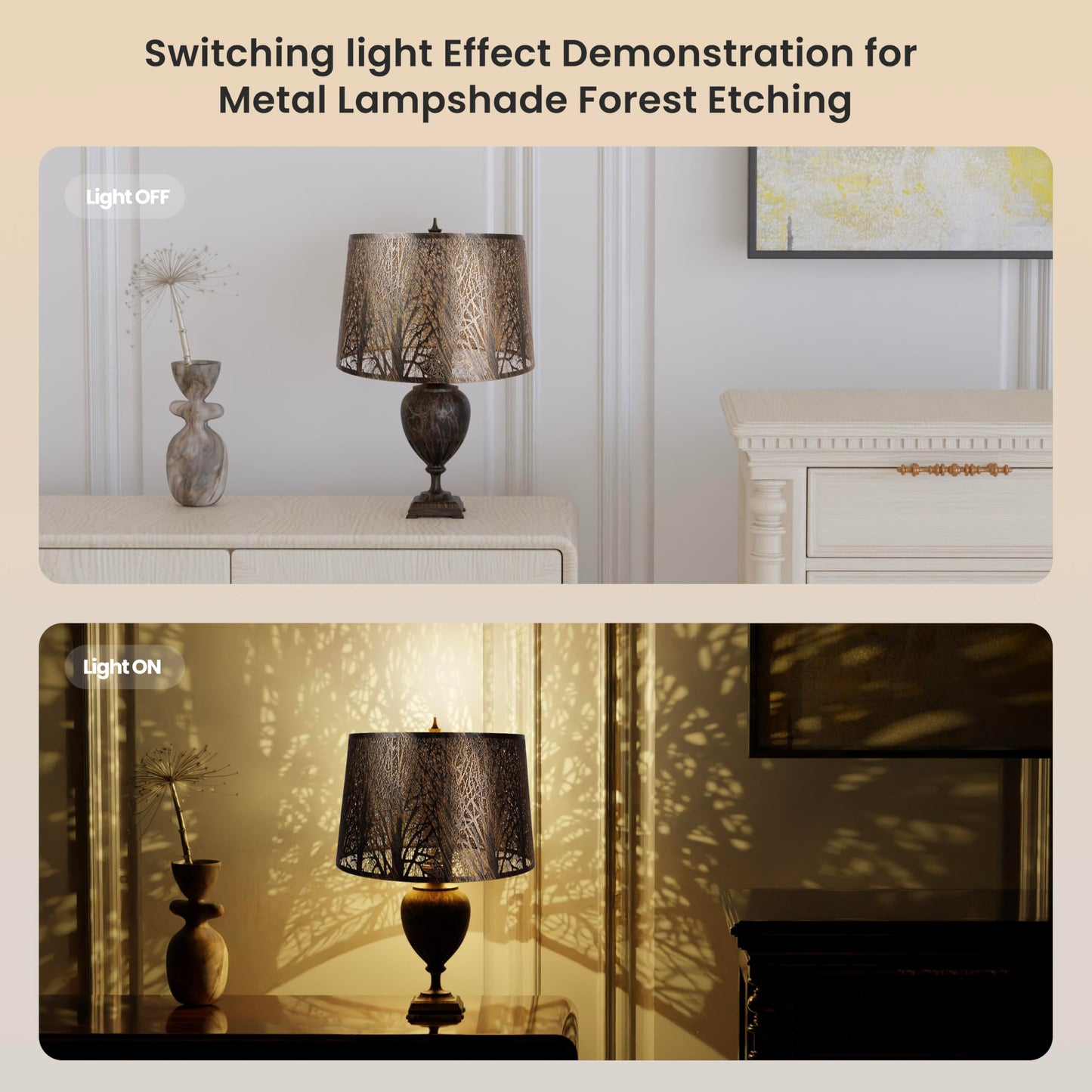 Large Forest Etched Metal Lampshade – 12"×14"×10"