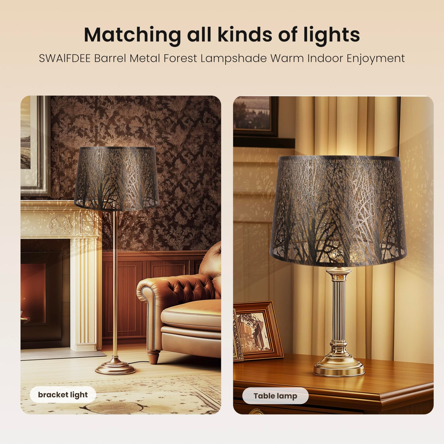 Large Forest Etched Metal Lampshade – 12"×14"×10"