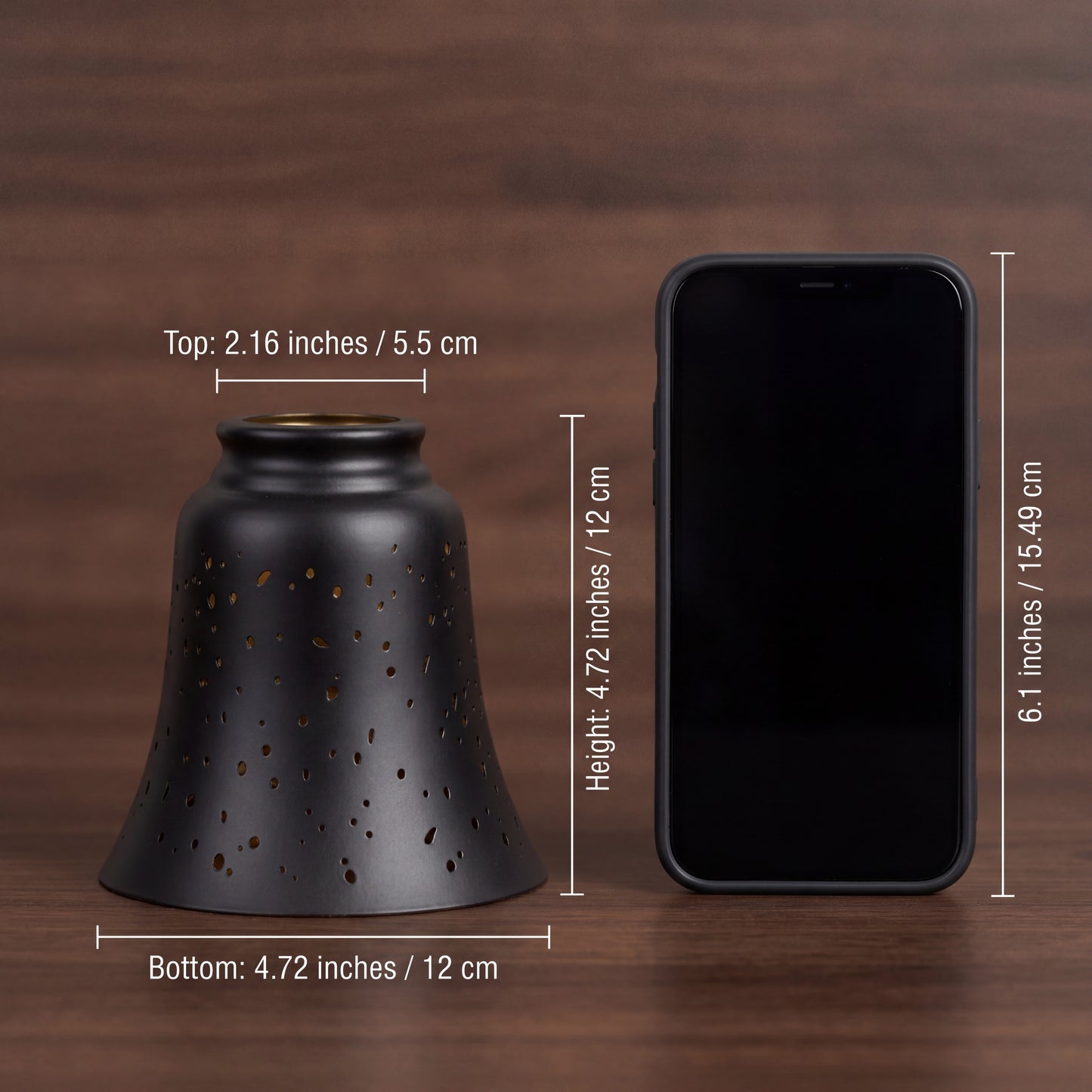 Lamp Shade Size Reference Chart - 4-Pack Starlight Metal Shade: Top 2.16" (5.5cm), Bottom 4.72" (12cm), Height 4.72" (12cm), Compared to 6.1" Smartphone (15.49cm), Bell Shape Replacement for Floor Lamps, Chandeliers, Wall Sconces, 1-5/8" Fitter