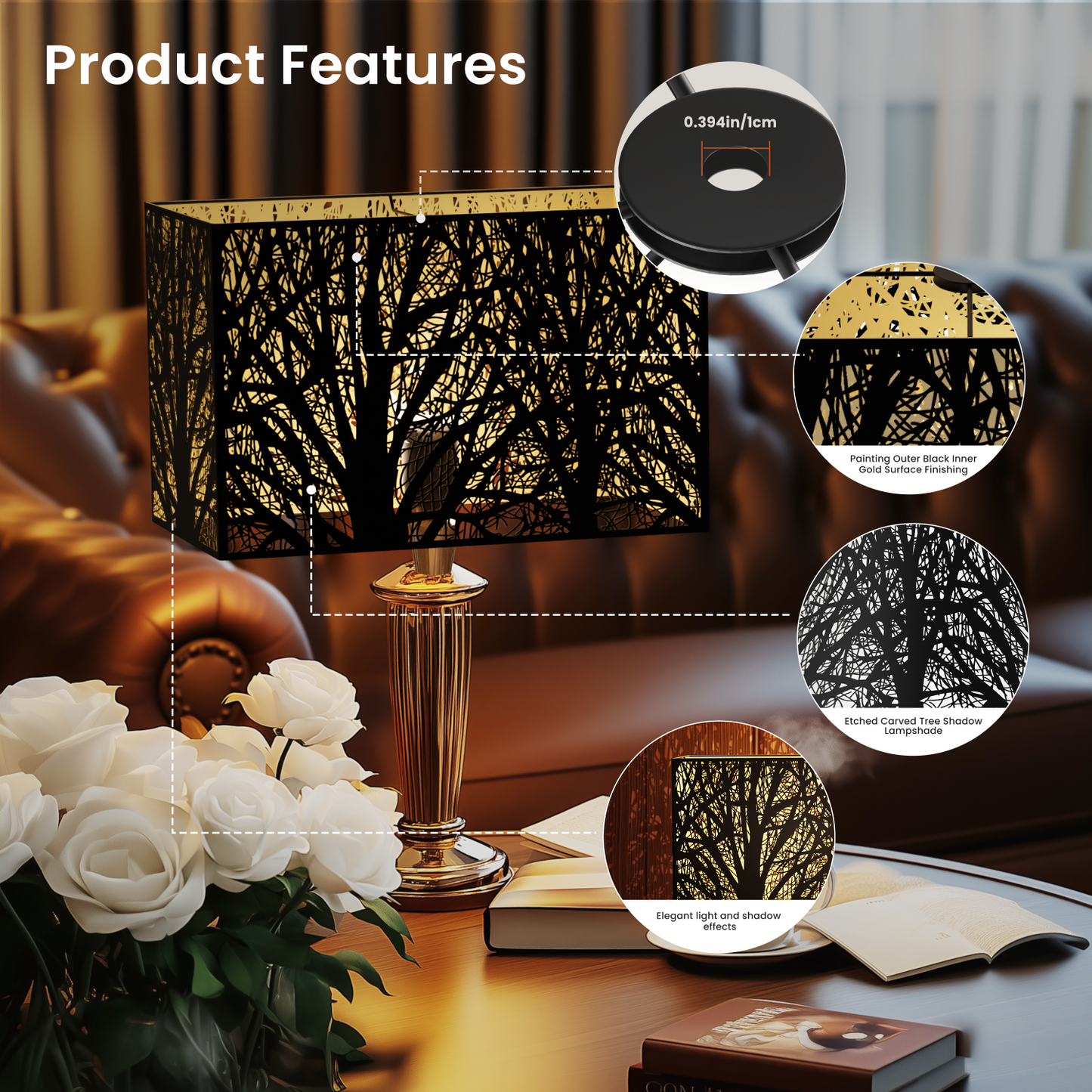 Rectangular metal lamp shade used in modern industrial and vintage home interior lighting décor