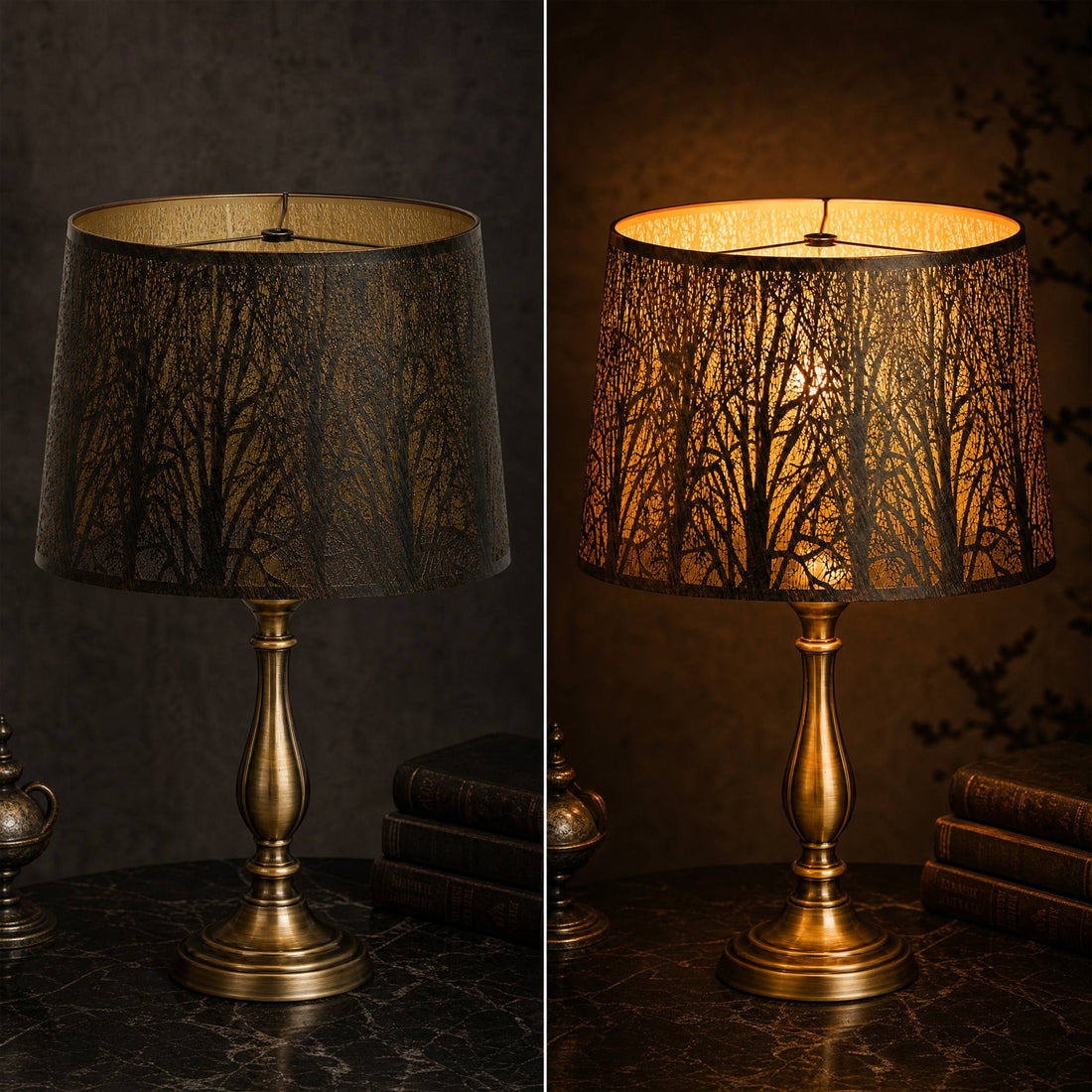 vintage perforated lamp shade casting patterned light on wall