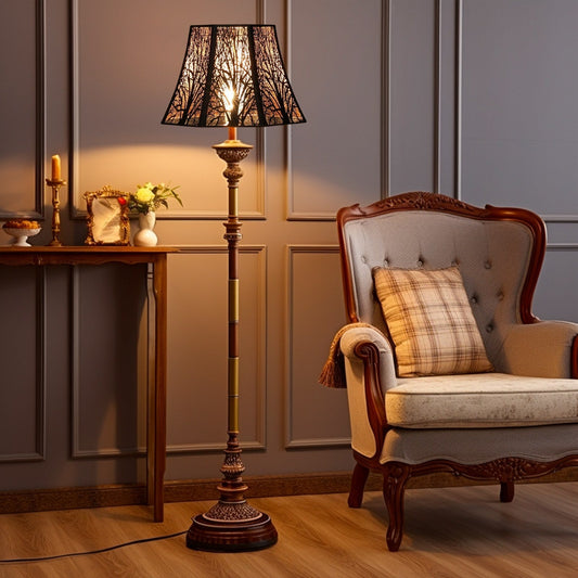 vintage metal lampshade in modern living room with warm lighting, 2026 lighting trends interior design