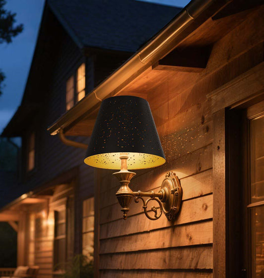 modern metal lamp shade in living room lighting setup