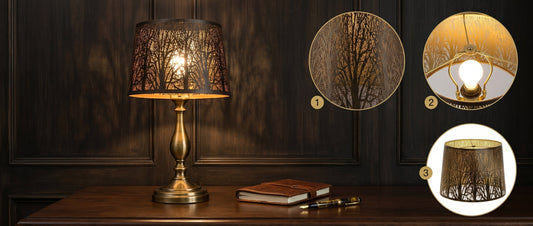 Lamp shade compatibility guide comparing lamp base proportions, spider fitter installation, and Empire, drum, bell, and square shade shapes