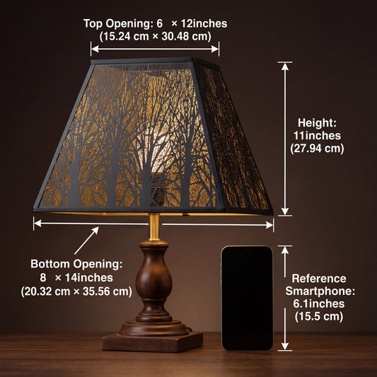 Homeowner comparing lamp shade size, fitter, shape, finish, and lighting effect before choosing a replacement shade