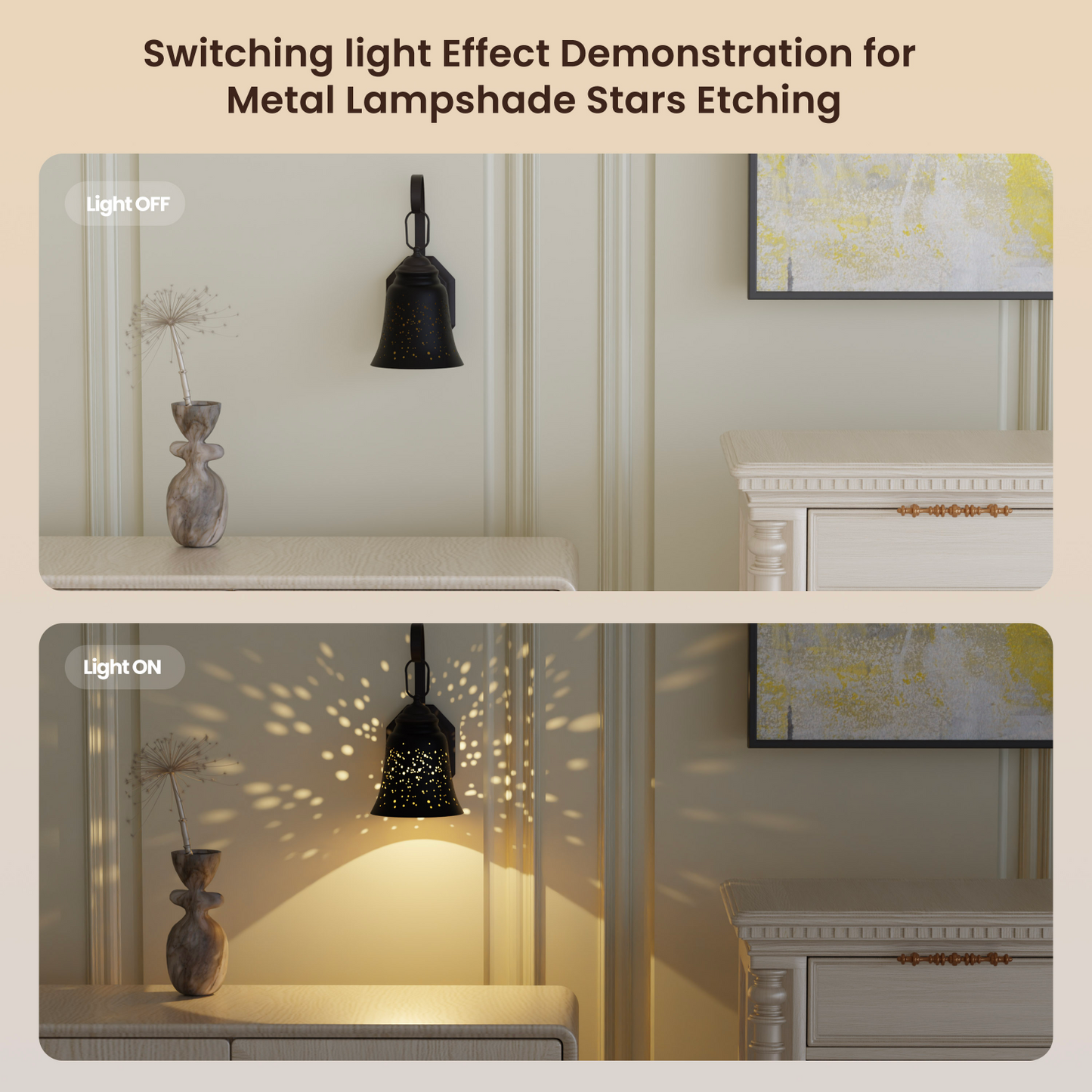 1-5/8 inch fitter connection detail of starlight metal lamp shade for ceiling fan and chandelier installation