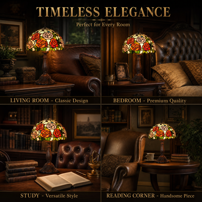 12 inch stained glass table lamp size guide showing shade diameter and overall height measurements