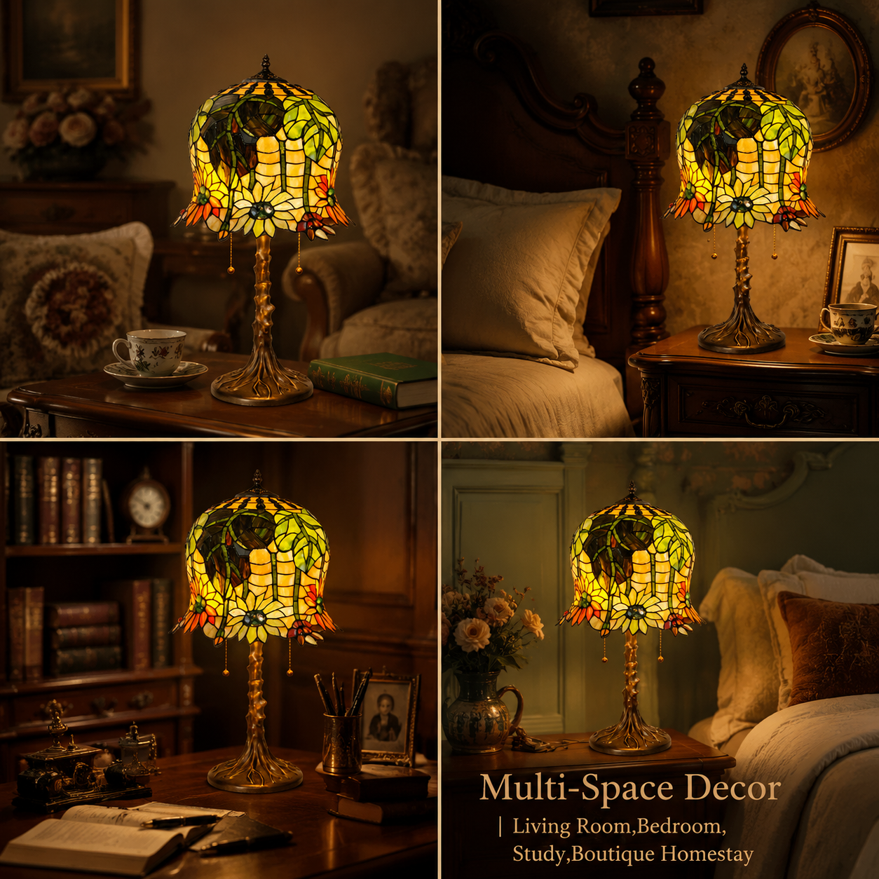 14 inch stained glass table lamp size measurement showing height and shade dimensions for bedside use