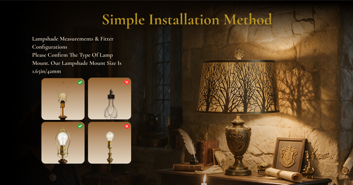 Simple installation guide for 14x16x9.5 antique bronze lamp shade, compatible with spider fitter table lamps and fixtures