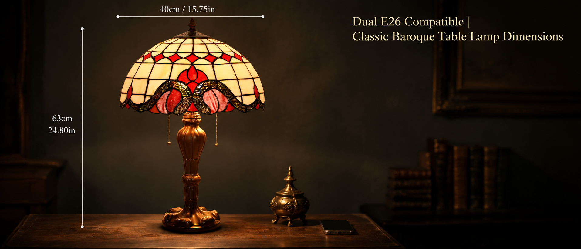 16 inch classic table lamp size guide showing proportions and E26 bulb compatibility for home lighting