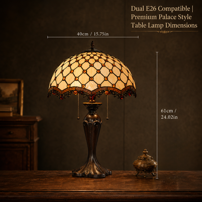 16 inch Tiffany table lamp dimensions showing height and width measurements for home lighting placement