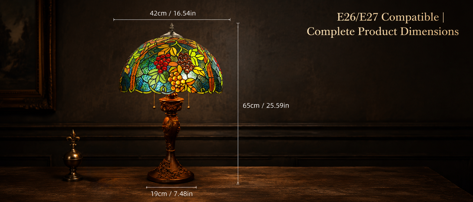 17 inch vintage art lamp dimension guide showing complete height and shade measurements