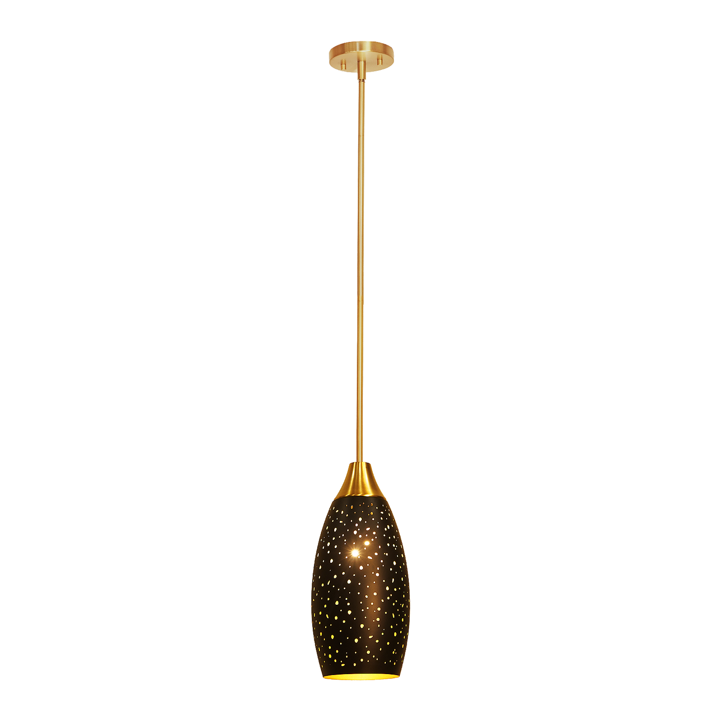 Industrial Gold Teardrop Pendant Light | Starry Hollow-Out Etched Metal Shade | Gold Black | Height Adjustable | E26 Max 60W | Kitchen Bar Café Hanging Lamp
