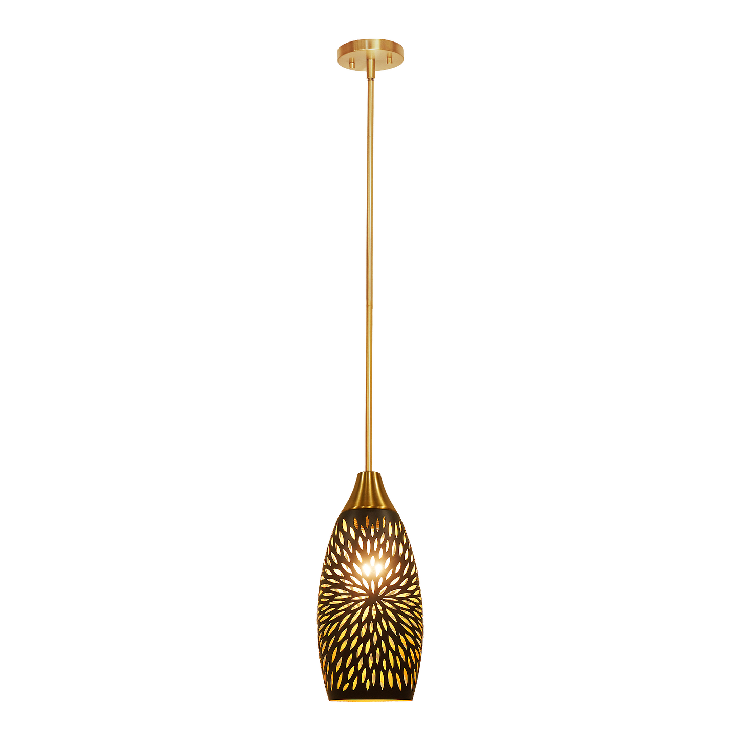 Gold Bronze Teardrop Pendant Light | Flame Petal Hollow-Out Etched Metal Shade | Adjustable Height | E26 Max 60W | Boho Romantic Ceiling Lamp