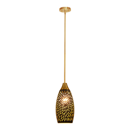 Gold Bronze Teardrop Pendant Light | Flame Petal Hollow-Out Etched Metal Shade | Adjustable Height | E26 Max 60W | Boho Romantic Ceiling Lamp