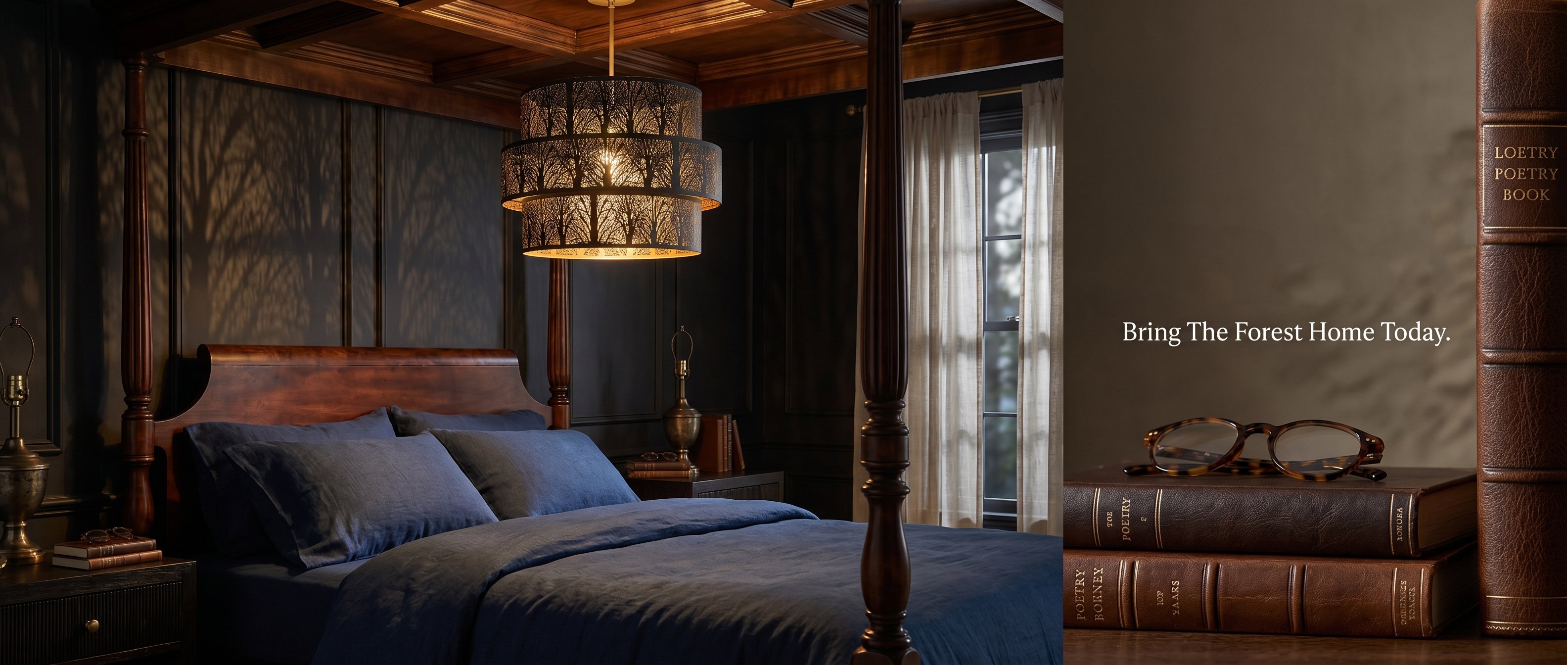 3-Tier Drum Metal Lampshade - Bring The Forest Home Today, Black and Gold Forest Etching Pendant Light Shade, Warm Tree Shadow Ambient Glow in Dark Wood Four-Poster Bedroom, 11.8x9 inches, Vintage Industrial Chandelier Lamp Shade for Bedroom Ceiling Lighting Fixtures