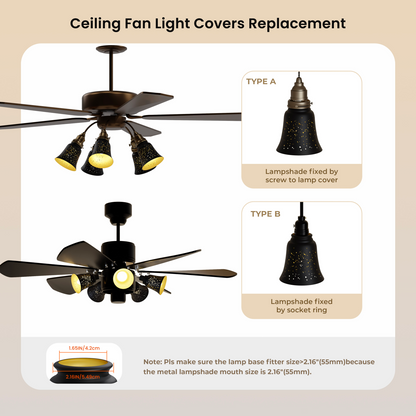 4-Pack Starlight Ceiling Fan Covers – 4.72"x4.72" | 1-5/8" Fitter