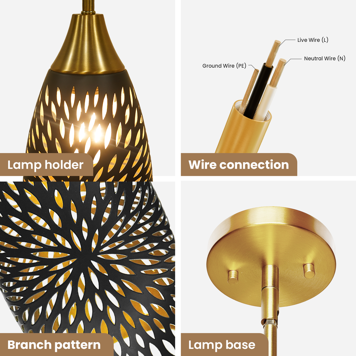 Gold Bronze Teardrop Pendant Light | Flame Petal Hollow-Out Etched Metal Shade | Adjustable Height | E26 Max 60W | Boho Romantic Ceiling Lamp