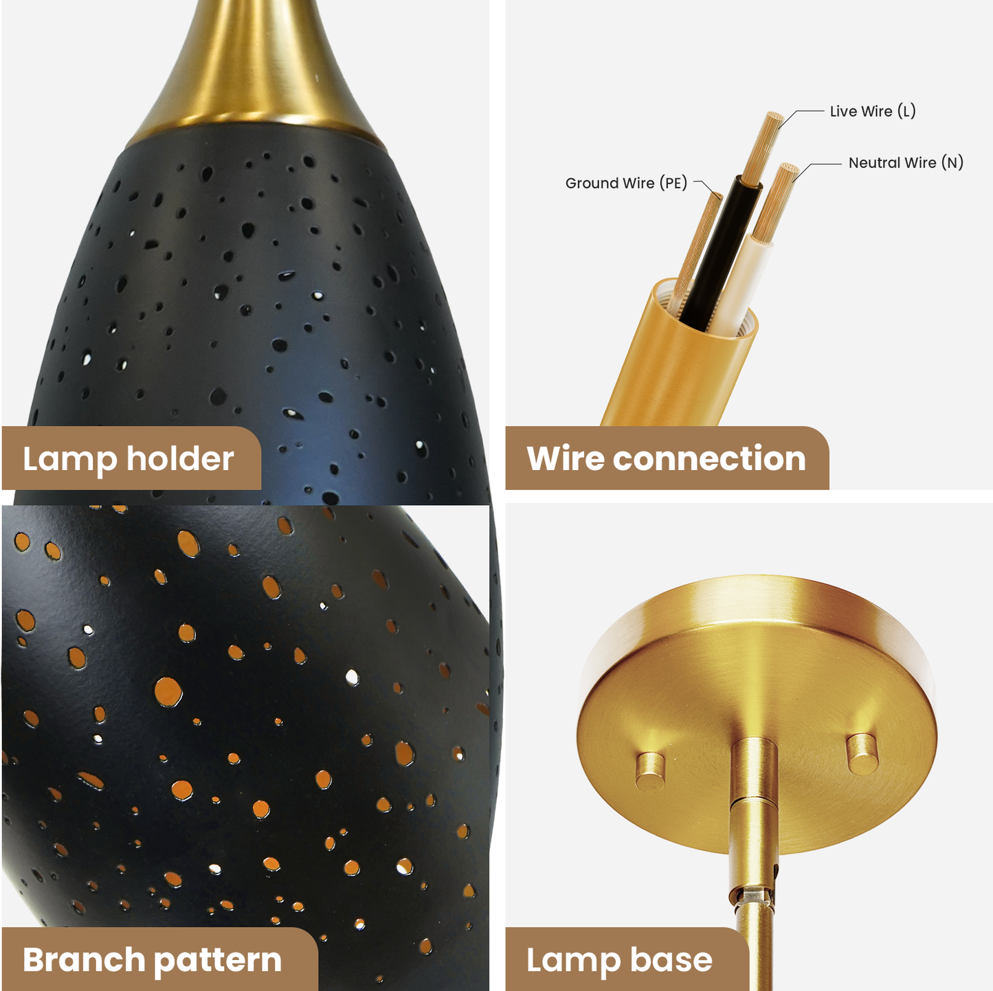 Industrial Gold Teardrop Pendant Light | Starry Hollow-Out Etched Metal Shade | Gold Black | Height Adjustable | E26 Max 60W | Kitchen Bar Café Hanging Lamp
