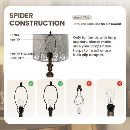 Instructions for using a spider construction lamp with diagrams of correct and incorrect usage.