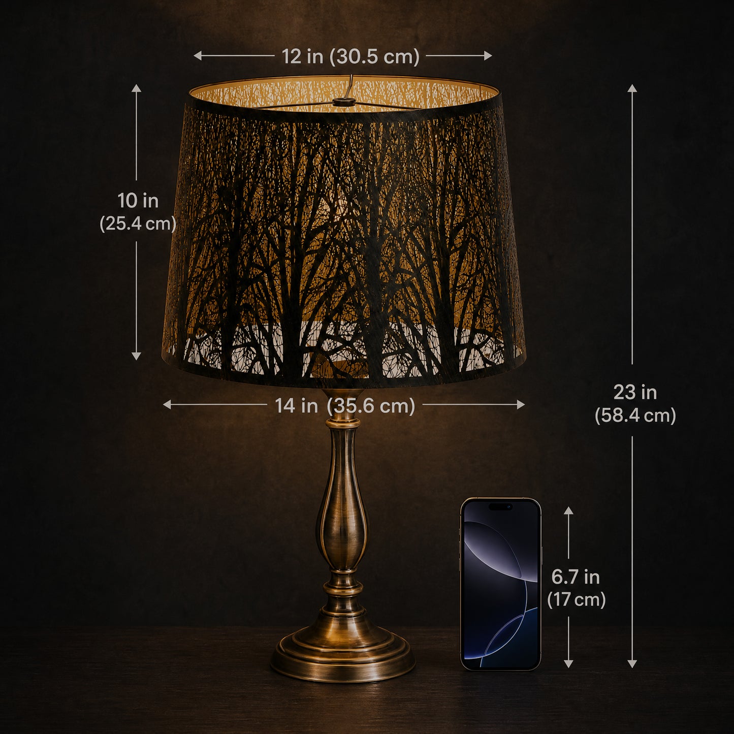 Large Forest Etched Metal Lampshade – 12"×14"×10"