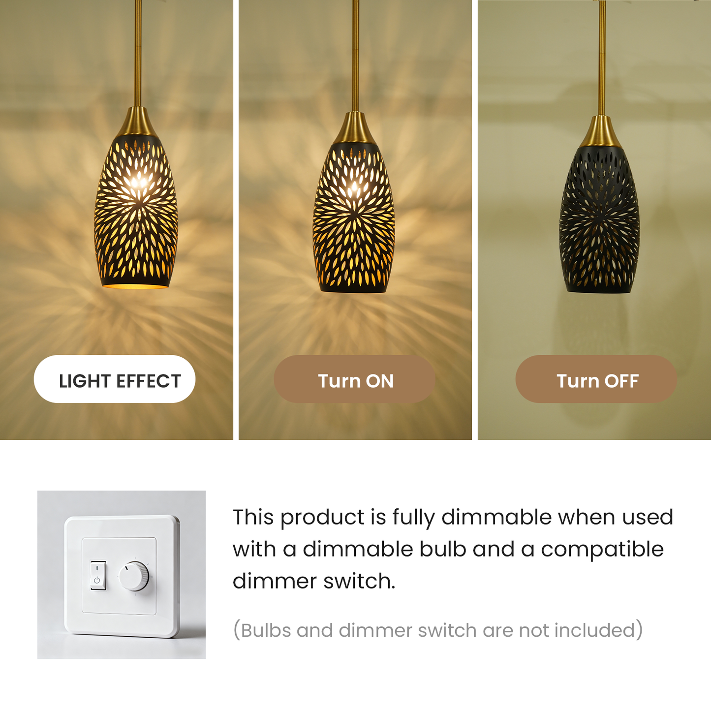 Gold Bronze Teardrop Pendant Light | Flame Petal Hollow-Out Etched Metal Shade | Adjustable Height | E26 Max 60W | Boho Romantic Ceiling Lamp