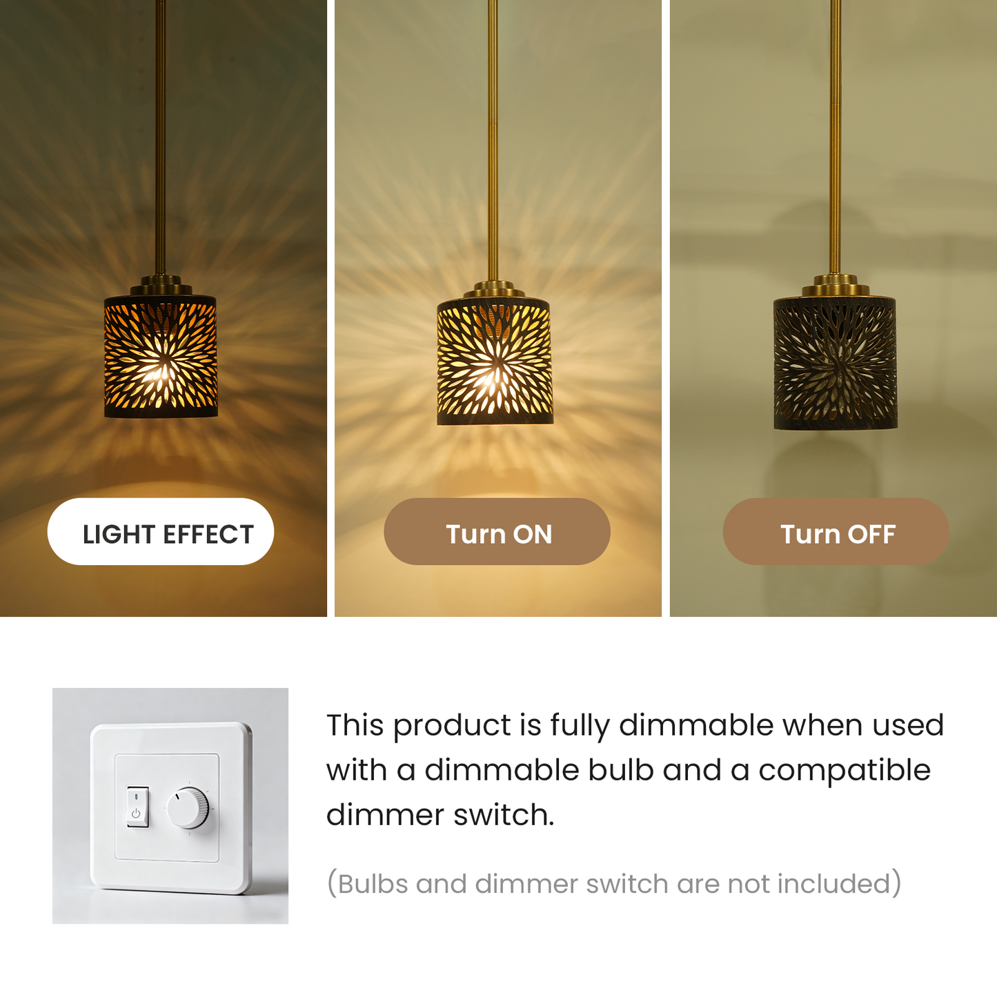 Sunburst Drum Pendant Light | Firework Hollow-Out Etched Metal Shade | Gold Bronze | Adjustable Height | E26 Max 60W | Boho Art Deco Ceiling Lamp Description