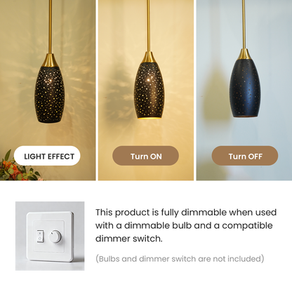 Industrial Gold Teardrop Pendant Light | Starry Hollow-Out Etched Metal Shade | Gold Black | Height Adjustable | E26 Max 60W | Kitchen Bar Café Hanging Lamp