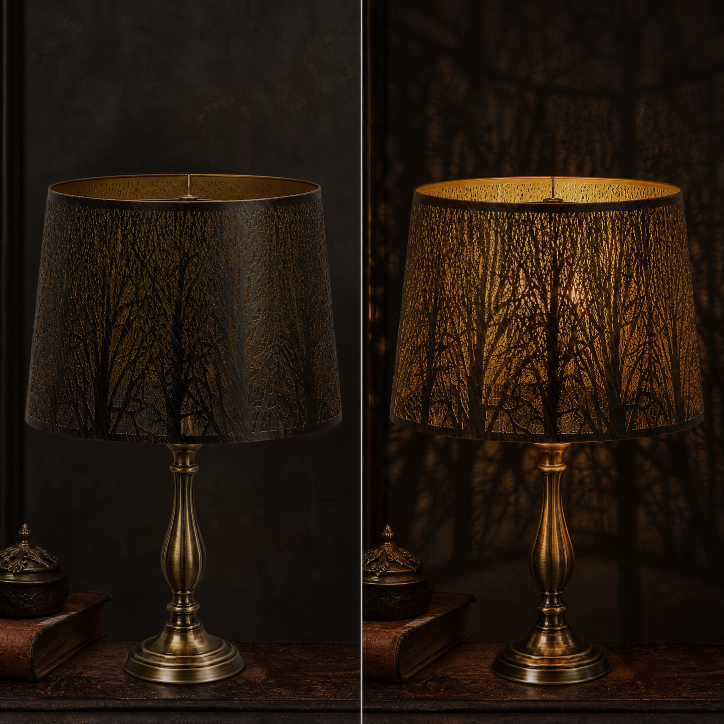 Large Forest Etched Metal Lampshade – 12"×14"×10"