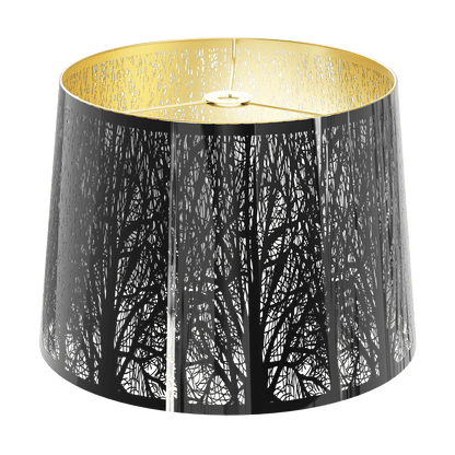 A black chrome metal lampshade with a gold interior, designed for use with spider fitters.