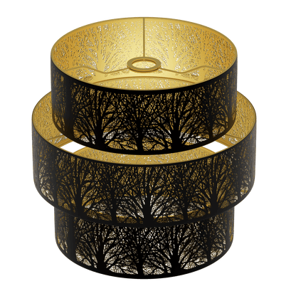 Aeelleea 3 tier drum metal lampshade with black and gold finish designed for chandelier and pendant light replacement use