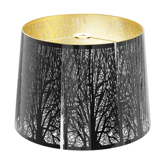 Aeelleea chrome forest metal lampshade with black stainless steel exterior and gold interior designed for table and floor lamp replacement use