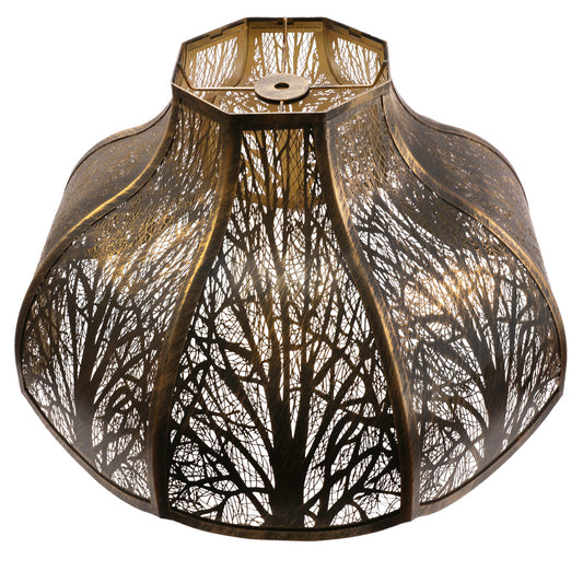 Aeelleea large lotus etched metal lamp shade with antique bronze finish and gold interior designed for chandelier replacement lighting