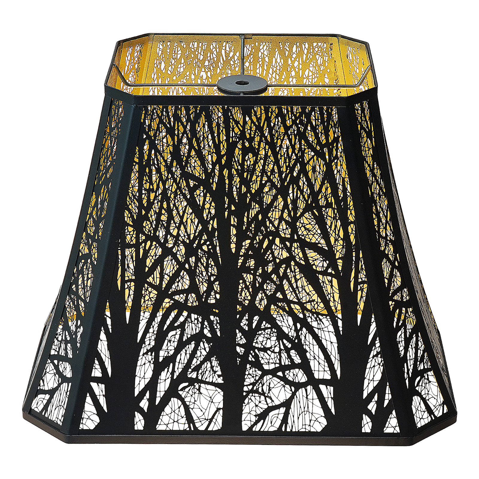 Aeelleea large rectangle forest etched metal lamp shade with black exterior and gold interior for floor lamp replacement