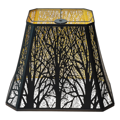 Aeelleea large rectangle forest etched metal lamp shade with black exterior and gold interior for floor lamp replacement