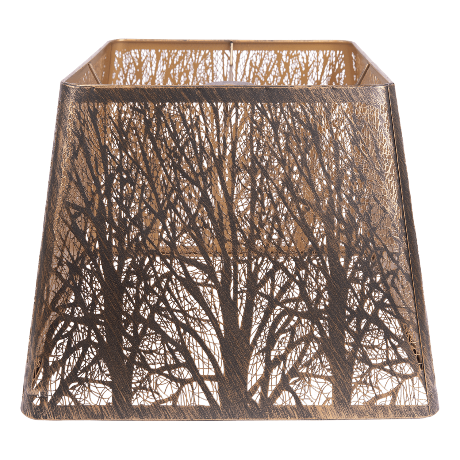 Aeelleea rustic square metal lamp shade with distressed bronze finish and gold accents designed for bedside and table lamp replacement use
