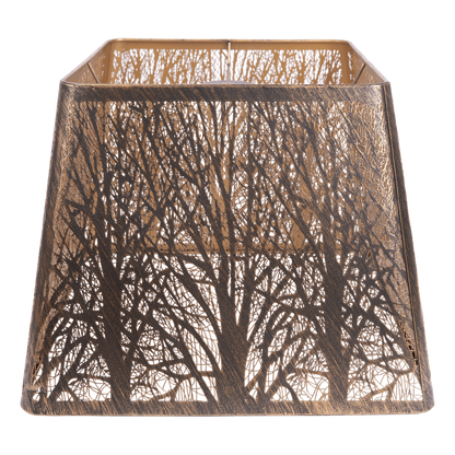 Aeelleea rustic square metal lamp shade with distressed bronze finish and gold accents designed for bedside and table lamp replacement use