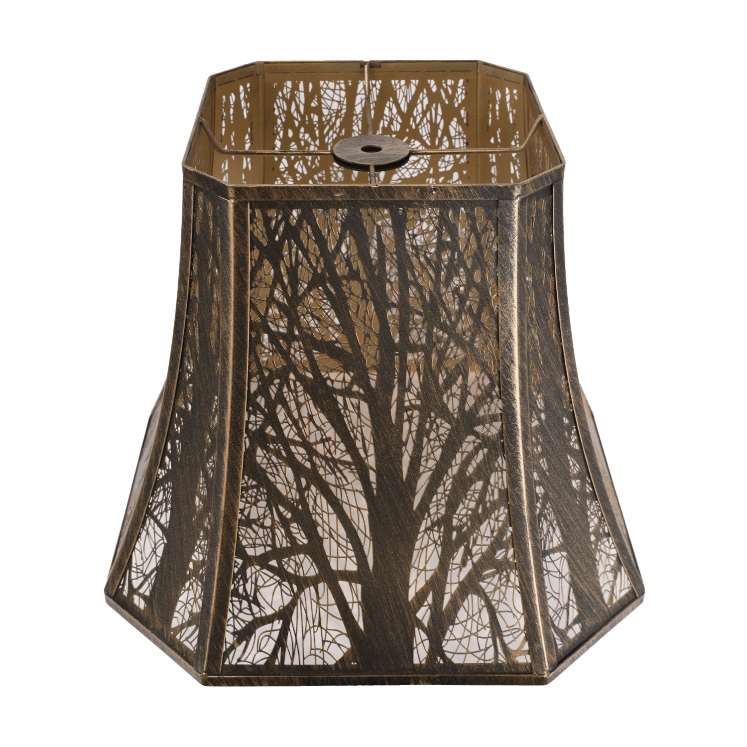 Aeelleea square cut corner bell lamp shade with etched tree design black exterior and gold interior for table and floor lamp replacement