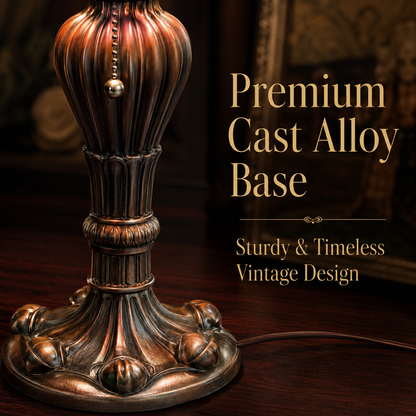 Vintage Tiffany table lamp featuring premium antique alloy base with sculpted classic design details