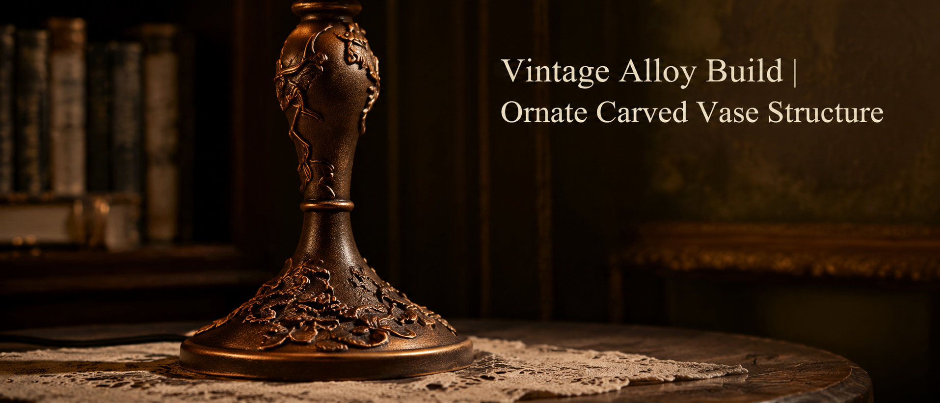 Antique bronze alloy base with botanical carved details for a classic Tiffany style table lamp