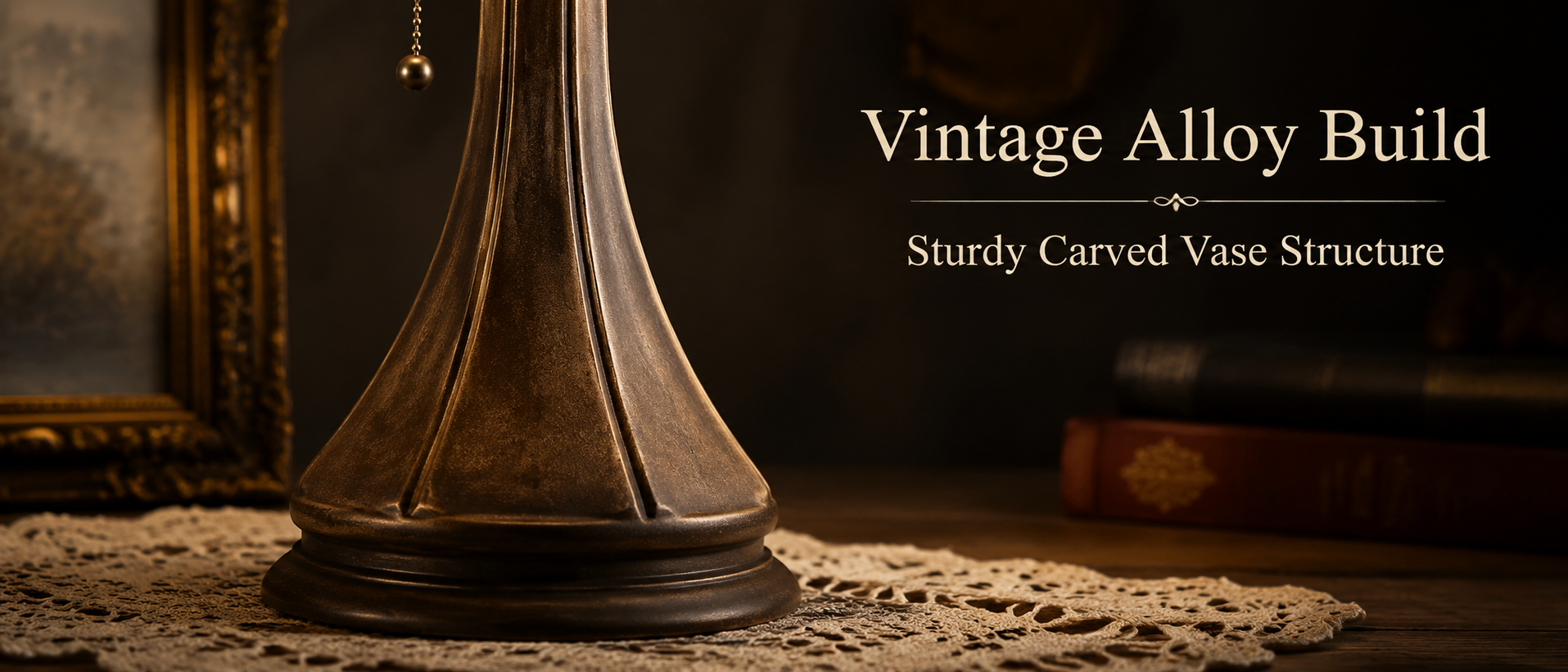 Antique bronze alloy lamp base with carved vase inspired structure for classic vintage lighting design