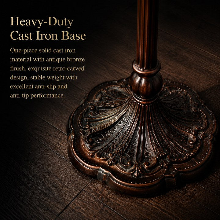Antique bronze cast iron base of Tiffany floor lamp with ornate vintage relief design and stable construction